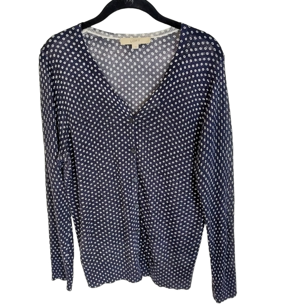 LOFT blue white flower pattern cardigan L